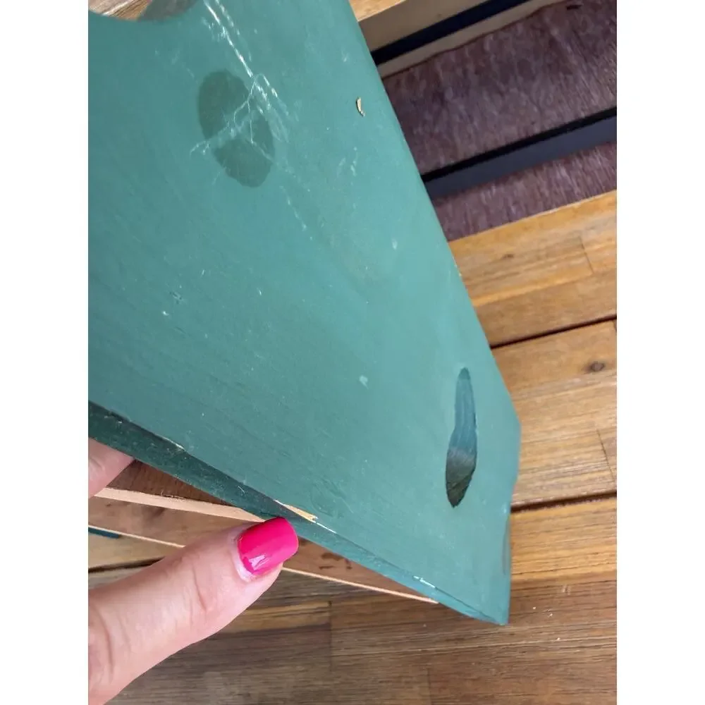 Vintage Wooden Three Tiered Wall Shelf Heart Cutout Country Green 27.5” x 14”